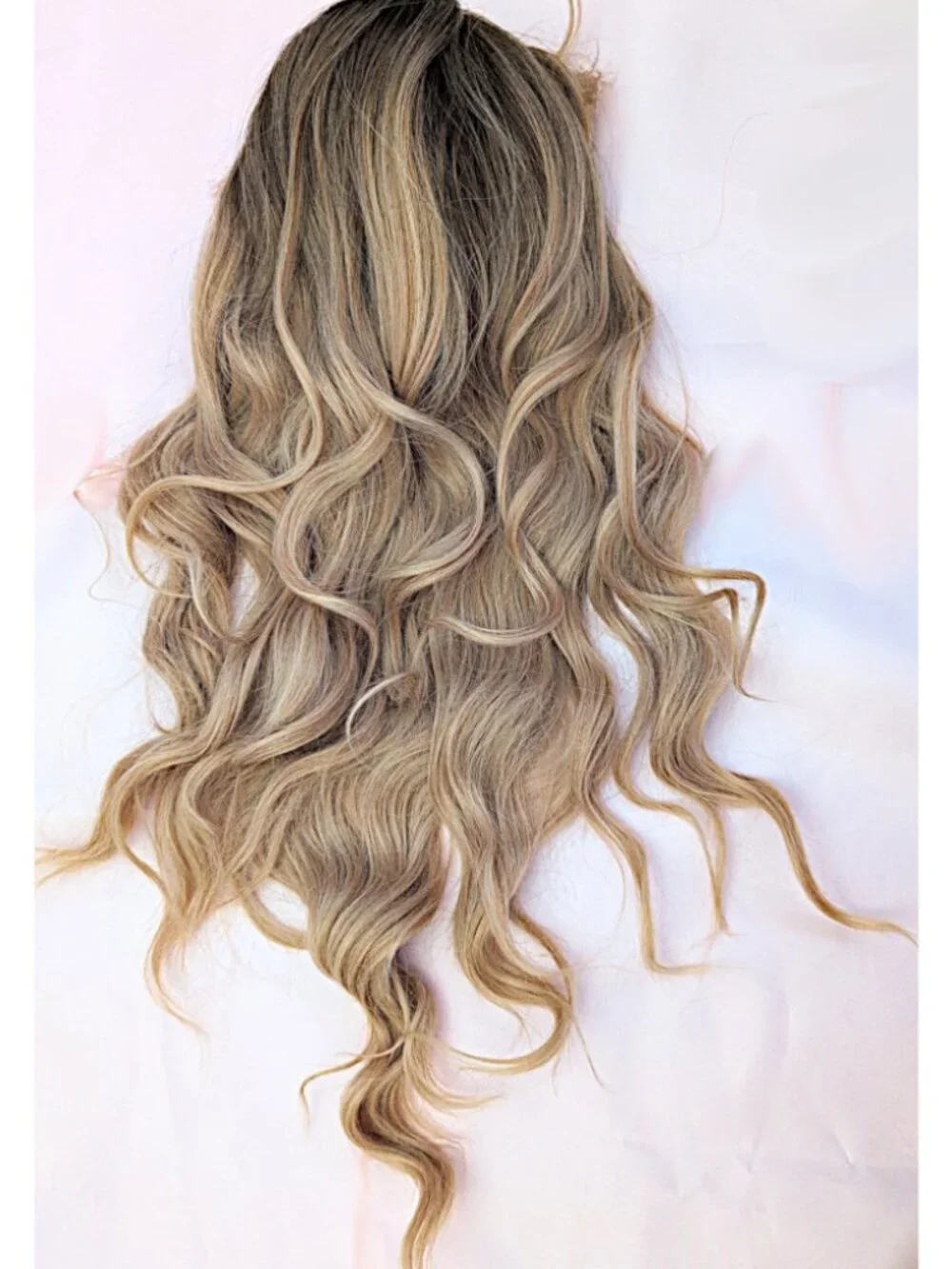 Blonde Wig Synthetic Wavy Curly Hair 22 Inches Ombre Gradient Brown Gyaru